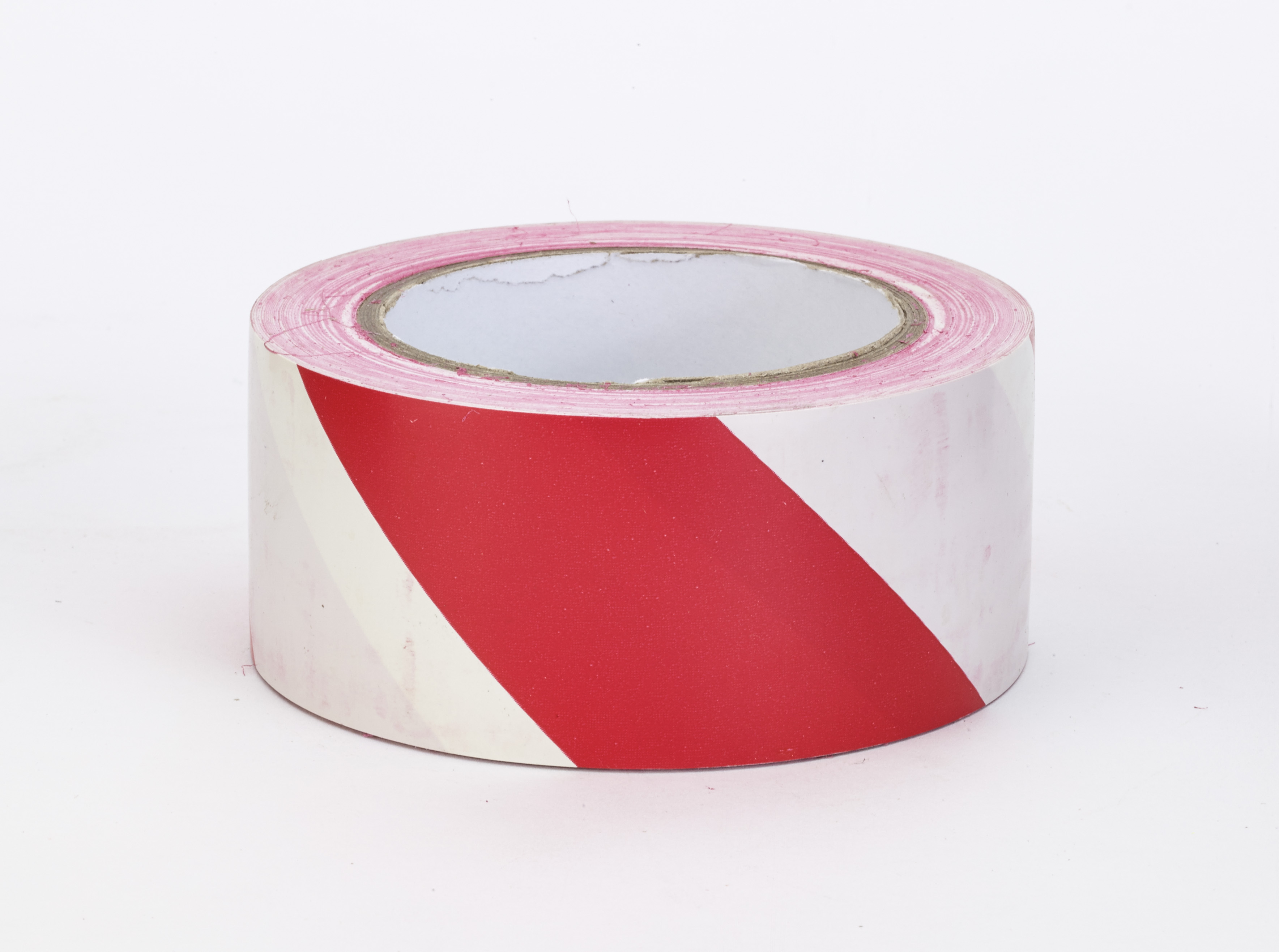 PVC Vinyl Hazard Stripe Tape, 7 mil, 2" x 18 yd., White/Red Stripe