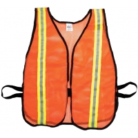 16300-153-1500, High Visibility Soft Poly Mesh Safety Vest with 1-1/2 Lime/Silver/Lime Reflective Stripe, Orange, Mega Safety Mart
