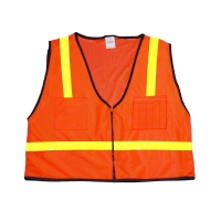 High Visibility Polyester Mesh Back ANSI Class 1 Surveyor Safety Vest with Pockets, Large, Orange