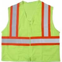 16376-0-3, High Visibility ANSI Class 2 Safety Vest with 1 Outside and 1 Inside Pocket and 4 Orange/Silver/Orange Reflective Tape, Large/X-Large, Lime, Mega Safety Mart