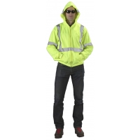 High Visibility ANSI Class 3 Lime Fleece Hoodie with Reflective Stripes and Zipper, Large