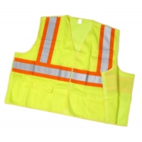 16386-0-5, High Visibility ANSI Class 2 Mesh Tear Away Safety Vest with Pouch Pockets and 4 Orange/Silver/Orange Reflective Tape, 2X-Large, Lime, Mega Safety Mart
