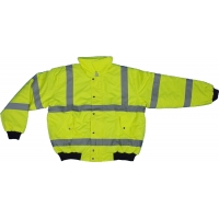 16390-138-6, High Visibility PU Coated ANSI Class 3 Waterproof Bomber Jacket with Hood and Quilted Polyester Lining, 3X-Large, Lime, Mega Safety Mart