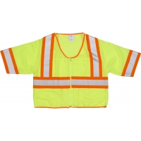 High Visibility ANSI Class 3 Mesh Vest with 4' Orange/Silver/Orange Reflective Tape, Medium, Lime