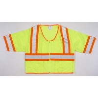 16391-7, High Visibility ANSI Class 3 Mesh Vest with 4 Orange/Silver/Orange Reflective Tape, 4X-Large, Lime, Mega Safety Mart