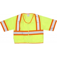 16392-2, High Visibility ANSI Class 3 Solid Vest with Pocket and 4 Orange/Silver/Orange Reflective Tape, Medium, Lime, Mega Safety Mart