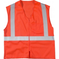 17005-45-3, High Visibility ANSI Class 2 Mesh Safety Vest with Zipper Closure and Pockets, Large/X-Large, Orange, Mega Safety Mart