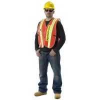 M16301-54-2000, High Visibility Vinyl Coated Nylon Transit Authority Contractor Safety Vest with Clear Plastic ID Pocket, Orange, Mega Safety Mart