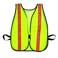 M16304-4553-1500, High Visibility Soft Mesh Safety Vest with 1-1/2 Vertical Silver/Orange/Silver Reflective Stripe, Lime, Mega Safety Mart
