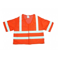 High Visibility Polyester ANSI Class 3 Mesh Safety Vest with 2' Silver Reflective Stripes, Large, Orange