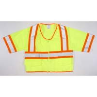 High Visibility ANSI Class 3 Solid Vest with Pocket and 4' Orange/Silver/Orange Reflective Tape, 4X-Large, Lime