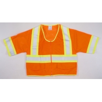 M16393-6, High Visibility ANSI Class 3 Mesh Safety Vest with Zipper Closure and Pouch Pockets, 3X-Large, Orange, Mega Safety Mart
