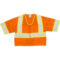 M16394-4, High Visibility ANSI Class 3 Solid Safety Vest with Zipper Closure and Pouch Pockets, X-Large, 4 in, Orange, Mega Safety Mart