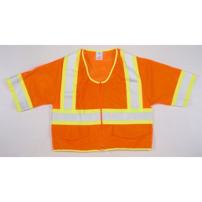 16393-5, High Visibility ANSI Class 3 Mesh Safety Vest with Zipper Closure and Pouch Pockets, 2X-Large, Orange, Mega Safety Mart