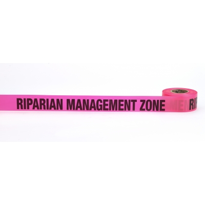 M16003-675, Flagging Tape Printed Riparian Management Zone, 1-1/2 x 50 YDS, Glow Pink (Pack of 9), Mutual Industries