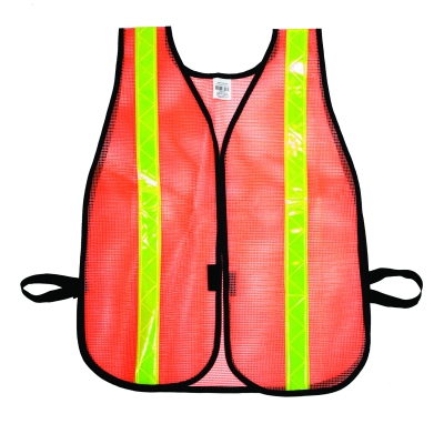 M16301-138-1375, High Visibility Vinyl Coated Nylon Mesh Heavy Weight Safety Vest with 1-3/8 Lime Reflective Stripe, Orange, Mutual Industries