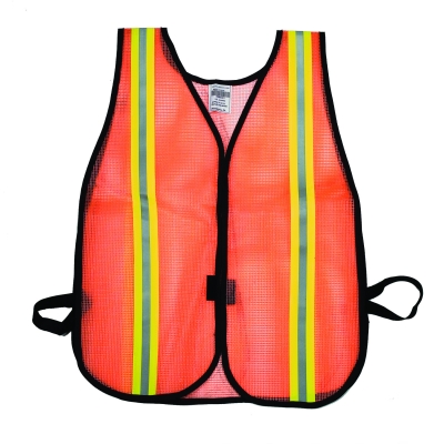 M16301-153-1500, High Visibility Vinyl Coated Nylon Mesh Heavy Weight Safety Vest with 1-1/2 Lime/Silver/Lime Reflective Stripe, Orange, Mutual Industries