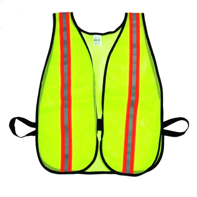 M16304-4553-1500, High Visibility Soft Mesh Safety Vest with 1-1/2 Vertical Silver/Orange/Silver Reflective Stripe, Lime, Mutual Industries