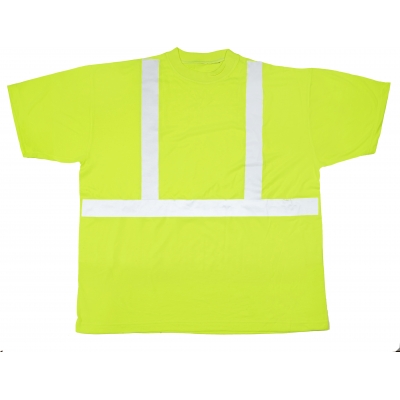 M16355-0-7, High Visibility Polyester ANSI Class 2 Safety Tee Shirt with 2 Reflective Silver Stripes, 4X-Large, Lime, Mutual Industries