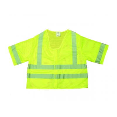 M16364-4, High Visibility Polyester ANSI Class 3 Mesh Safety Vest with 2 Silver Reflective Stripes, X-Large, Lime, Mutual Industries