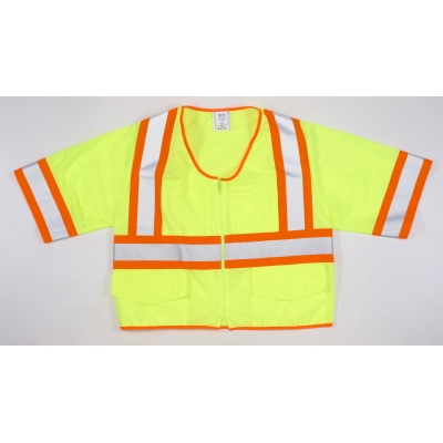 M16392-7, High Visibility ANSI Class 3 Solid Vest with Pocket and 4 Orange/Silver/Orange Reflective Tape, 4X-Large, Lime, Mutual Industries
