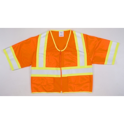 M16394-2, High Visibility ANSI Class 3 Solid Safety Vest with Zipper Closure and Pouch Pockets, Medium, 4 in, Orange, Mutual Industries