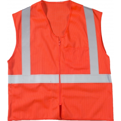 M17005-45-3, High Visibility ANSI Class 2 Mesh Safety Vest with Zipper Closure and Pockets, Large/X-Large, Orange, Mutual Industries