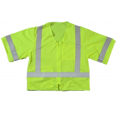 M17110-139-3, High Visibility ANSI Class 3 Mesh Safety Vest with Zipper Closure and Pockets, Large/X-Large, Lime, Mutual Industries