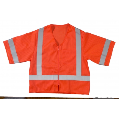 M17110-45-3, High Visibility ANSI Class 3 Mesh Safety Vest with Zipper Closure and Pockets, Large/X-Large, Orange, Mutual Industries