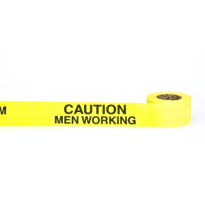 M17771-45-2000, Repulpable Tape, Caution Men Working Overhead, 2 x 45 YDS, Yellow, Mutual Industries