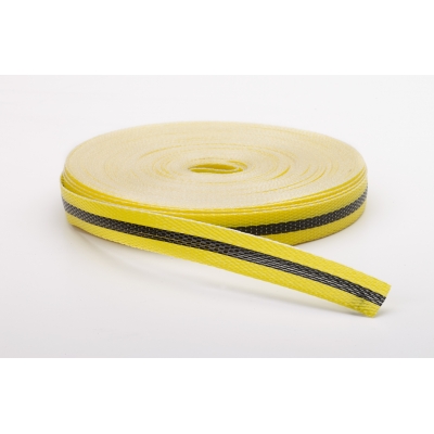 M17780-41091-750, Woven Barricade Tape, 50 yds Length X 3/4 Width, Black on Yellow, Mutual Industries