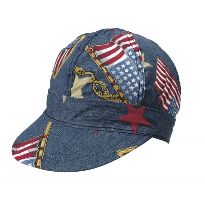 M7349-0-0, Kromer Welder Cap, Cotton, Length 5 in, Width 6 in- 1size, Denim Flag, Mutual Industries